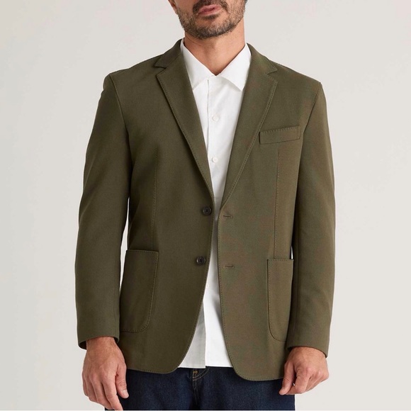 Quince Men’s Cotton Pique Knit Blazer Olive Green Unlined Sports Coat L